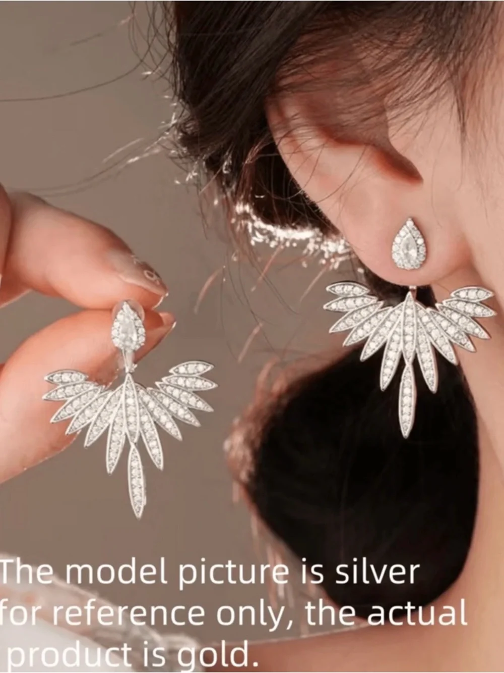 Gold Crystal Fan Drop Earrings - Women Jewelry